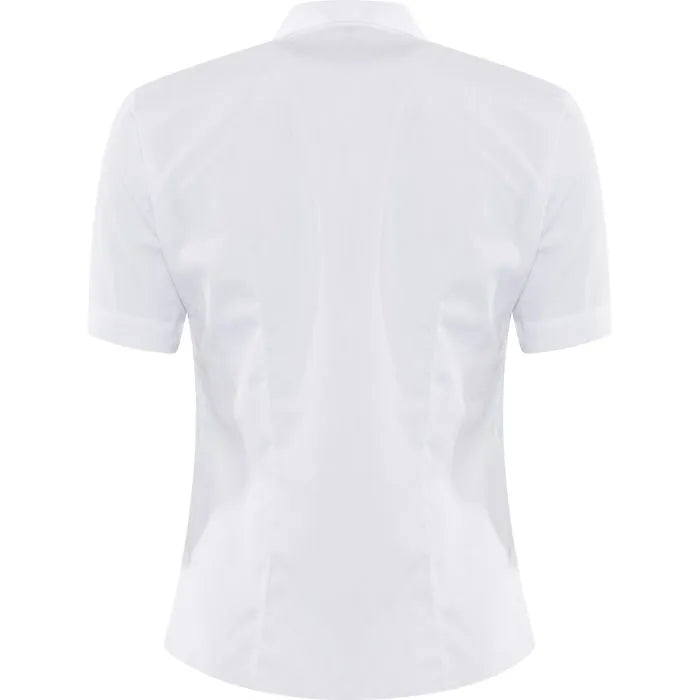 Revere collar semi fitted short sleeve school blouse